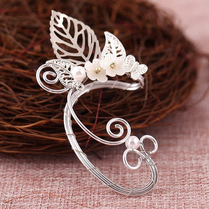 Yolmina Elven Ear Cuffs for Women, Handmade Elf Fairy Earrings Cuff Wrap Clip-on Filigree Earrings for Fantasy Fairy Halloween Costume, Cosplay, Wedding, Handcraft (Silver) - Image 2